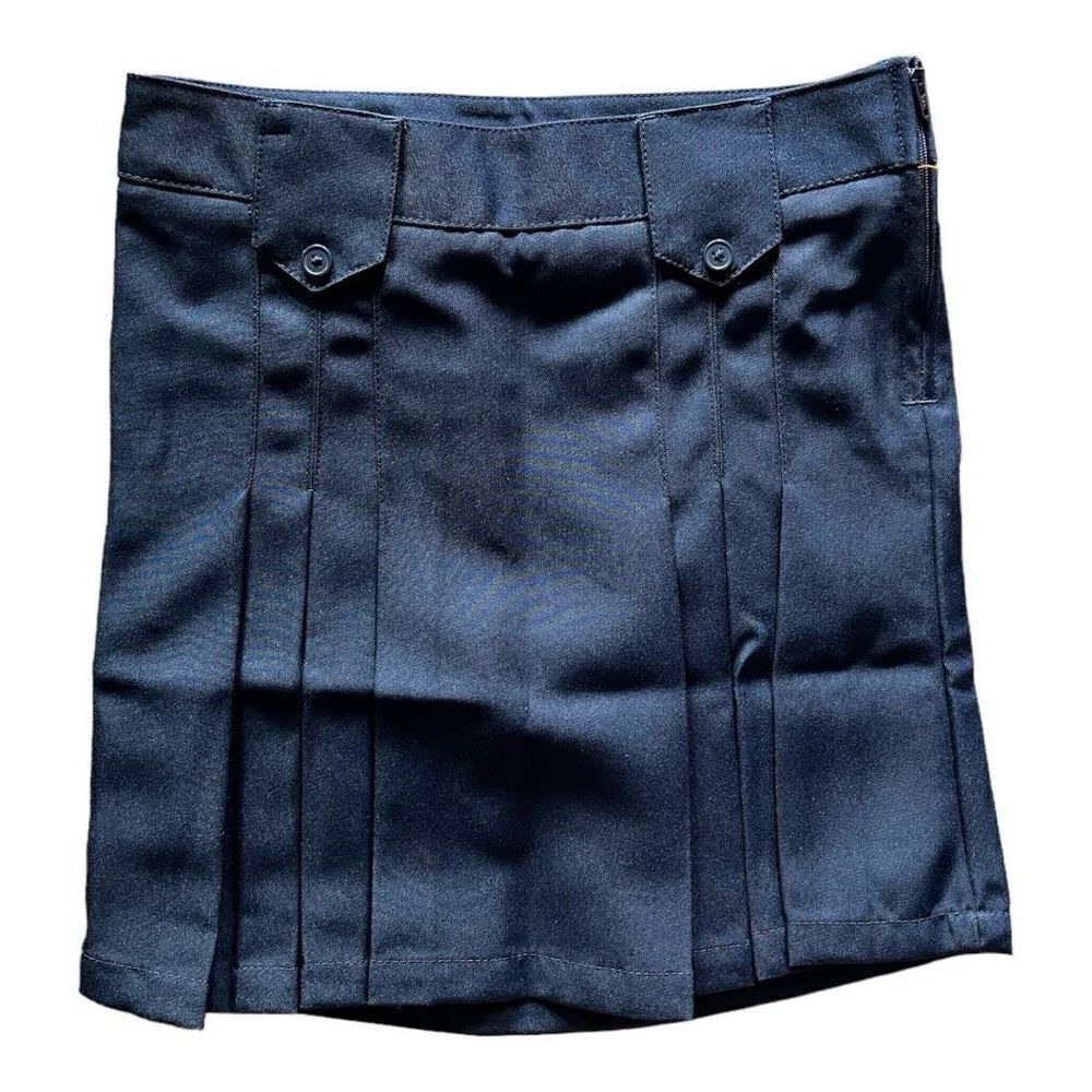 NWT Youth Girls French Toast Uniform Navy Blue G-Front Pleated Tab Skirt - Sz 7